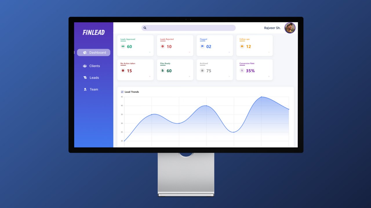 The client management dashboard on a desktop monitor, with lead counts and a lead trend chart