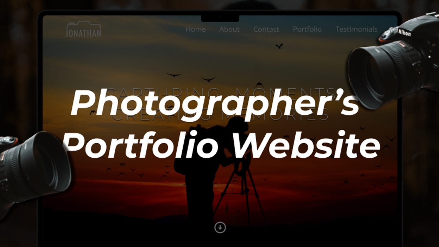 The photographer portfolio site design, a full-bleed silhouette over a sunset